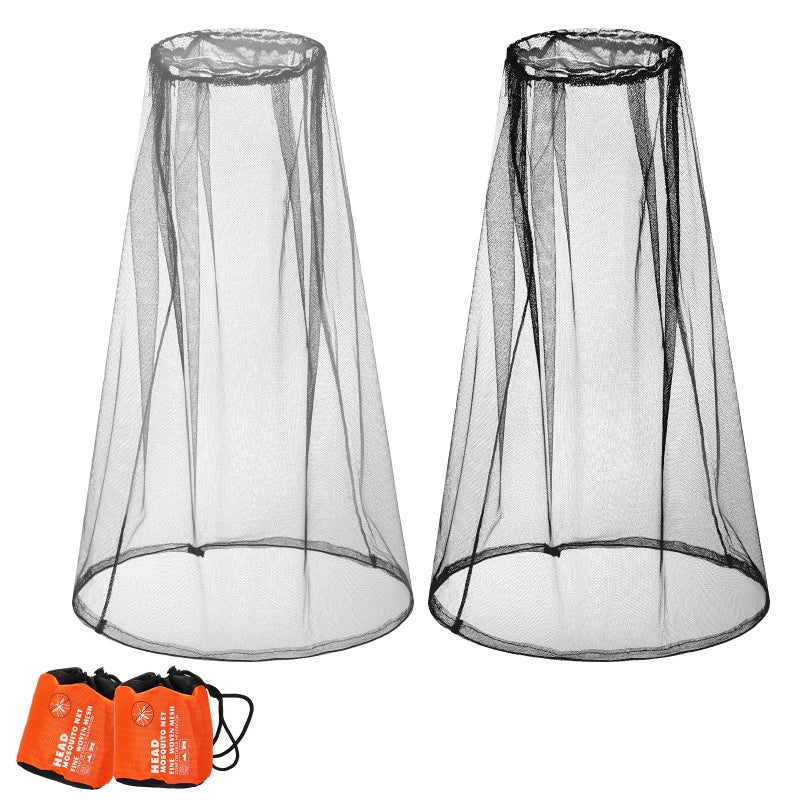 Hestya 2 Pack Mosquito Head Mesh Net Midge Insects Bugs Head Face Net Protecting for Outdoor Hiking Camping Climbing Walking(Black, Light Gray) - Image 1